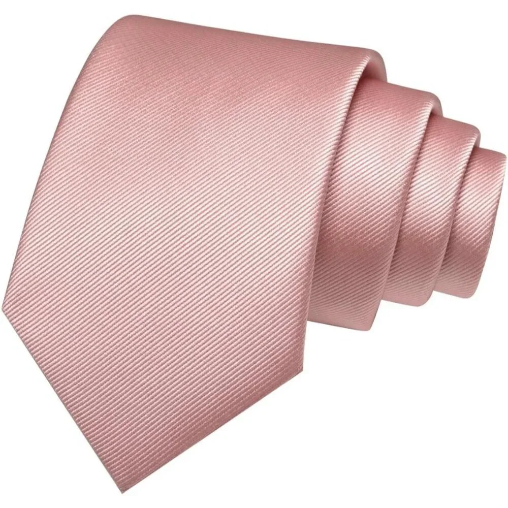Men's Rose Gold Colour Formal Necktie and Pocket Square Tie Clip Sets
